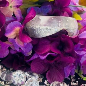 Encapsulated Silver Foil Translucent Gradient Wide Bangle Bracelet VCut Design